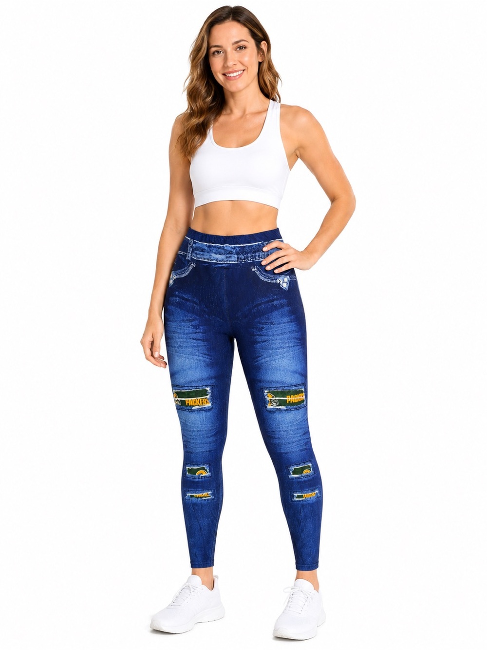 Amelia Rose Green Bay Packers Faux Denim Leggings – One Size